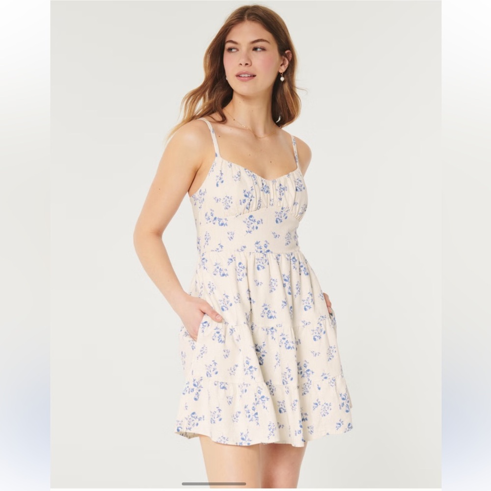 Hollister Open Back Linen Blend Mini Dress